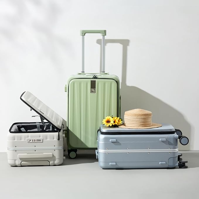 Hanke 26 Inch Large checked Luggage PC Hard Shell luggage Top Opening Aluminum Frame Travel Luggage Suitcases with Wheels for Woman Men.(Bamboo Green)