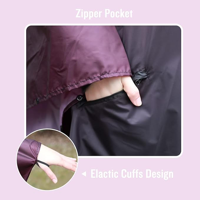 SaphiRose Rain Poncho Jacket Coat Hooded for Adults with Pockets