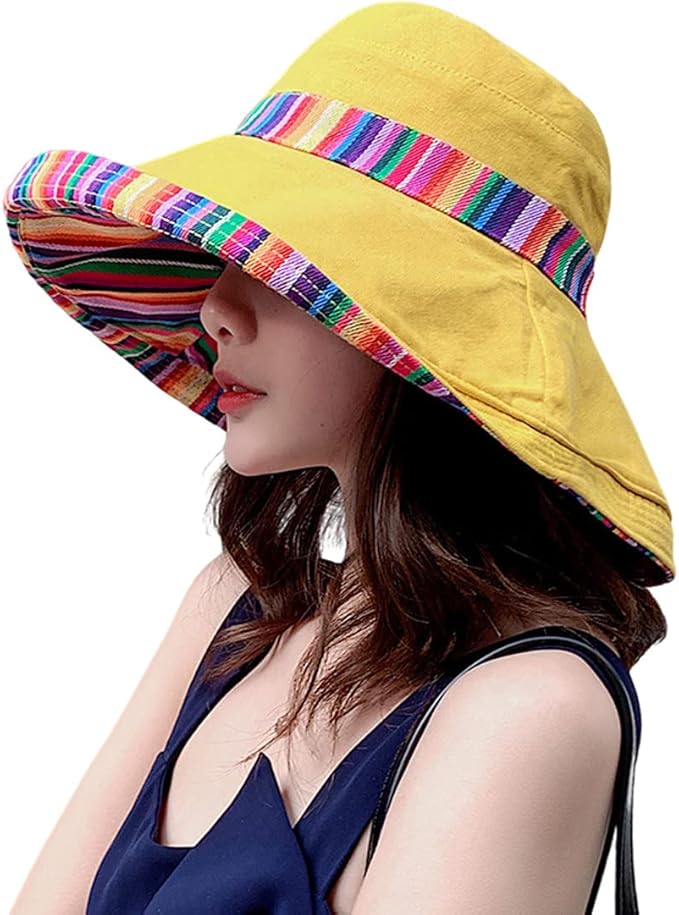 Women Wide Brim Sun Hats Metal Wired Edge Summer UV Protection Beach Fishing Hat for Hiking Garden Travel Chin Strap