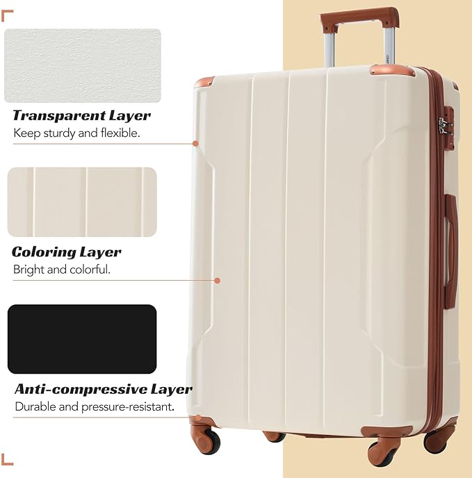 Merax Luggage Set 6 Piece Expandable Lightweight ABS Hardshell Suitcases with Wheels, Corner Guards (White Brown, 6 piece set)