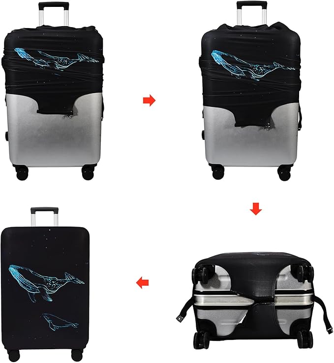 WUJIAONIAO Travel Luggage Cover Baggage Suitcase Cover Protector Skins 18-32 Inch (dolphin, M (for 22-24 inch luggage))