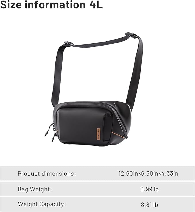 PGYTECH OneGo Solo V2 Camera Sling Bag, 4L Camera Chest Bag Crossbody Fanny Pack for Urban Travel Photographers, Small Camera Bag for Sony/Canon/Nikon/Mirrorless/Fuji Cameras