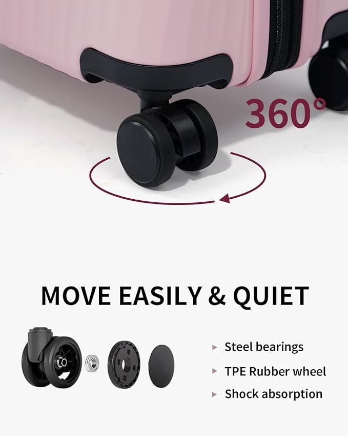 ECOHUB Hardside Expandable Carry On Luggage, 20" Rolling Luggage 22x14x9 Airline Approved with Spinner Wheels & TSA Lock, Lightweight Small Hardshell Travel Suitcase Valises, 20inch Carry-on Pink
