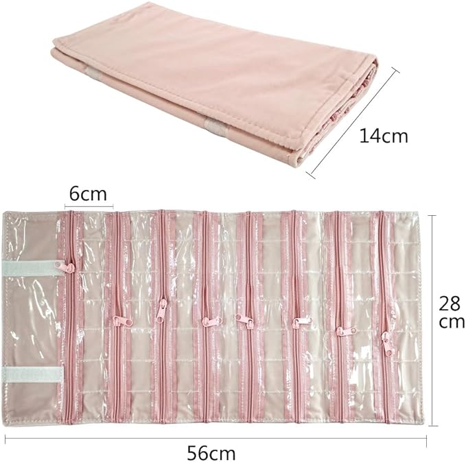 Travel Jewelry Roll Bag Portable Organizer Pouch With Grids&PVC Cover Storage Bags for Necklace, Bracelet, Bracelet,Ring, Badge, Pendant