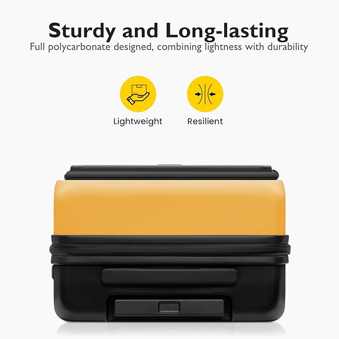 LEVEL8 Top Opening Carry on Luggage Hardshell, Large Suitcases with Wheels Airline Approved, Expandable Luggage with Spinner Wheel for Men Women, 20 Inch, Yellow