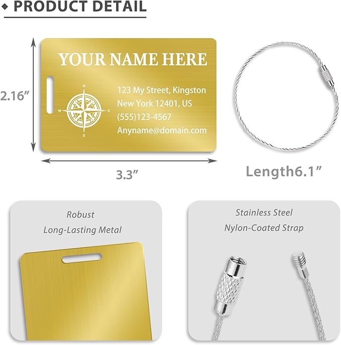 Personalized Luggage Tags for Suitcases (2/4/6/8 Pack) - Custom Engraved Metal Travel Tag, Customizable Pattern/Name/Text for Bags Backpacks Suitcases
