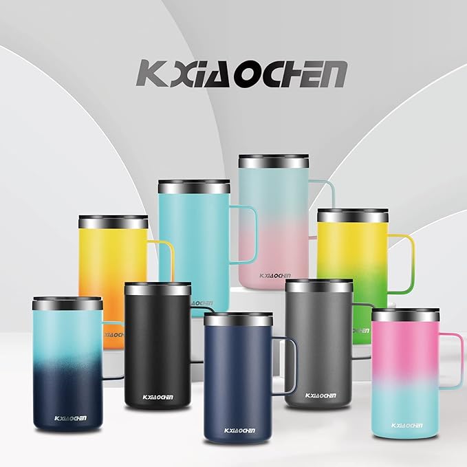 KXIAOCHEN 20oz Insulated Coffee Mug with Lid, Stainless Steel Coffee Cup, Double Wall Vacuum Coffee Tumbler with Handle, Premium Thermal Travel Coffee Mug (Blue Navy Purple 2Pack)