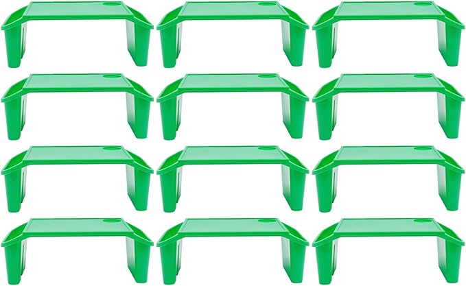 12 Pcs Kids Lap Desk Tray, 19.7×9.8×7.1In Portable Lap Bed Table with Side Pockets, Plastic Breakfast Laptop Trays, Laptop Desk Snack Tray for Family, School (Green)