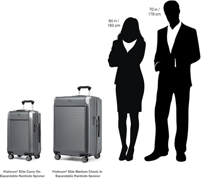 Travelpro Platinum Elite Hardside Expandable Spinner Wheel Luggage TSA Lock Hard Shell Polycarbonate Suitcase, Metallic Sand, 2-Piece Set (21/25)