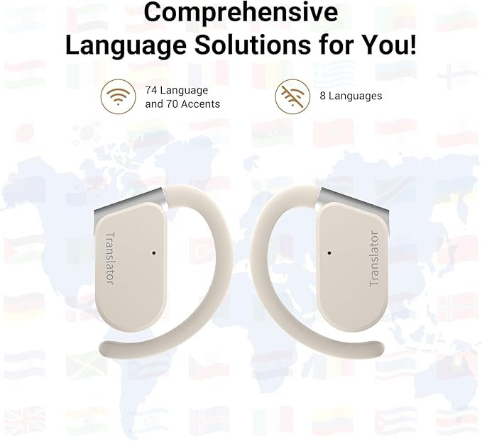 M9 AI Language Translator Earbuds Open-Ear Headphones Support 144 Languages & Accents Translation Earbuds Real Time Translator Device, Snug Fit, Ergonomic Ear Hooks Beige (With Offline Package)