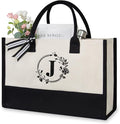 TOPDesign Personalized Initial Jute/Canvas Beach Bag, Monogrammed Gift Tote Bag for Women