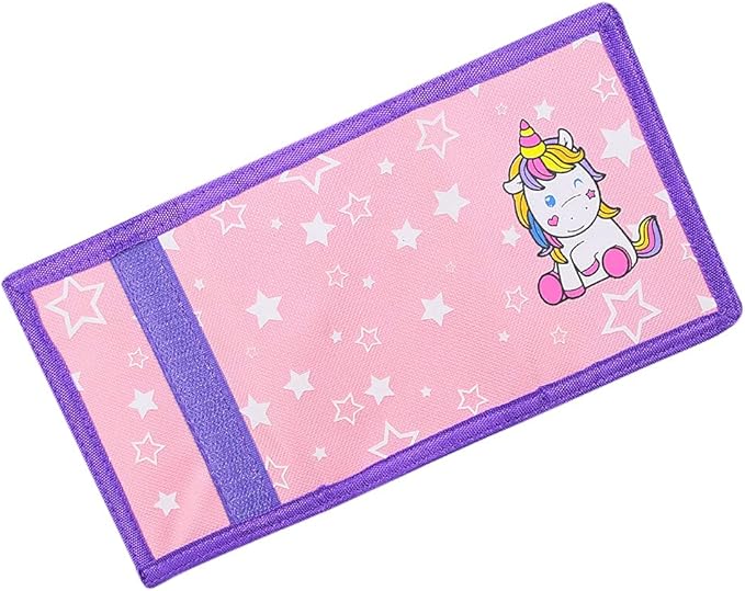 NEICY RFID Cartoon Canvas Wallet for Kids - Unicorn Trifold Outdoor Sports Wallets with Magic Sticker for Teen Girls