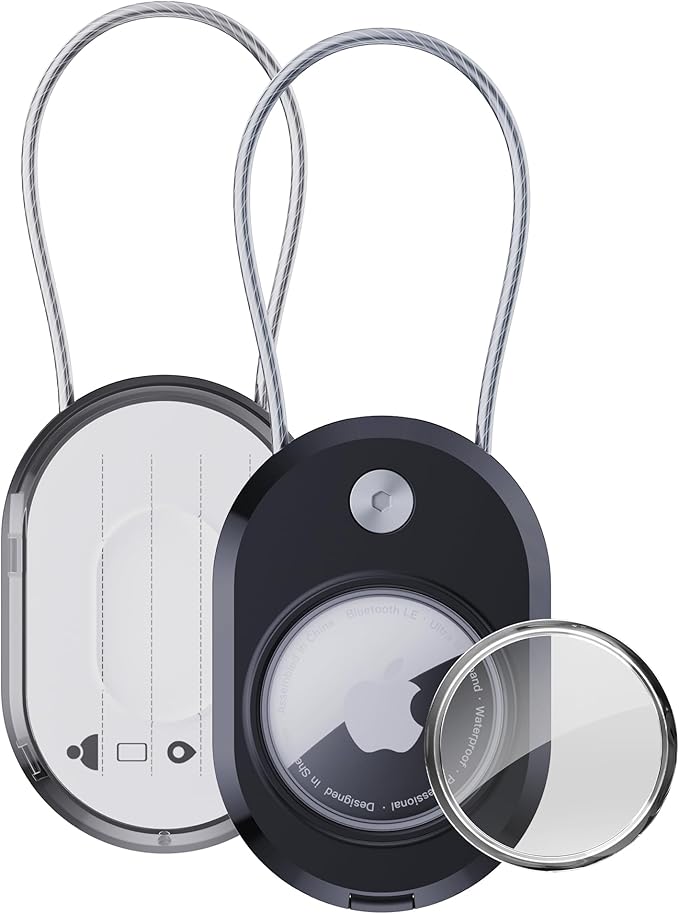 DDJ 2-Pack Luggage Tag Case for Apple Air Tracker Tag & Moto Tag with Wire Cable Lock, Waterproof，Anti-Lost Air Tags Holder with Name ID Cards for Travel, Luggage, Keys, Backpacks, Dog, Pets, Bags