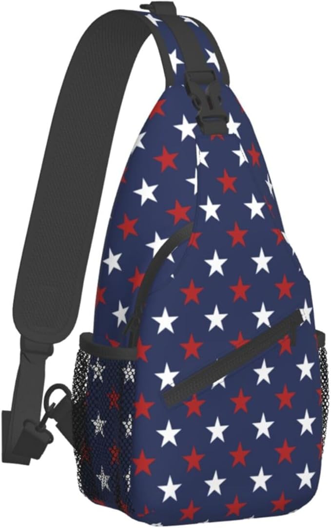 SUPLUCHOM Sling Bag American Flag Red White Star Hiking Daypack Crossbody Shoulder Backpack Travel Chest Pack for Men Women