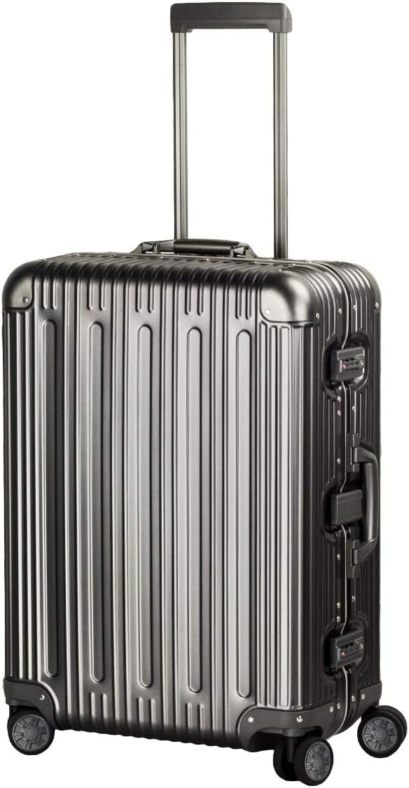 TRAVELKING All Aluminum Luggage Zipperless Hard Shell Suitcase with TSA Lock Spinner Wheels Lightweight Metal Alloy Suitcases (Grey, 24 inch)