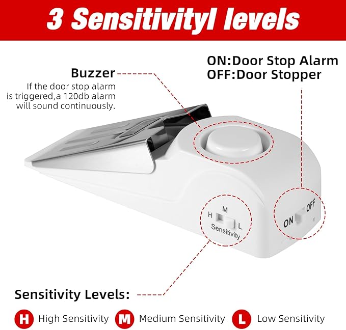 Portable Door Stop Alarm and Traveling Hotel Door Lock, No Installation Required, Provides Double Security for Home, Hotel and Traveling (2 Door Lock + 2 Door Stop)
