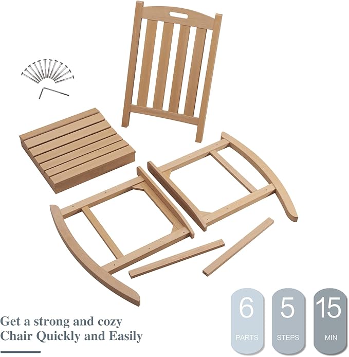 Psilvam Oversized Outdoor Rocking Chair Set of 2, Porch Rocker with 21" Wide Seat and 32" Tall Backrest, Pre-Assembled with Most Components for Effortless Installation (Teak Color)