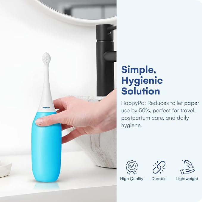 The Original HAPPYPO Butt Shower - Portable Bidet for Travel - Known from German Shark Tank - The Easy-Bidet 2.0 Replaces Wet Wipes (Color: Light Blue)