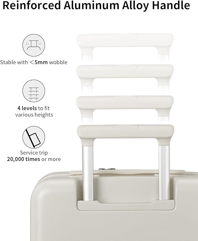 aji Expandable Top Open Carry On Luggage 22x14x9 Airline Approved, 20 Inch Hard Shell Carry On Suitcase with Spinner Wheels,Travel Small Luggage for Women Men,Coconut White