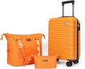 Luggage Set 3 Piece Luggage Set ABS hardshell Spinner Wheels Luggage Carry on Suitcase with Weekender bag & Toiletry bag（Orange）