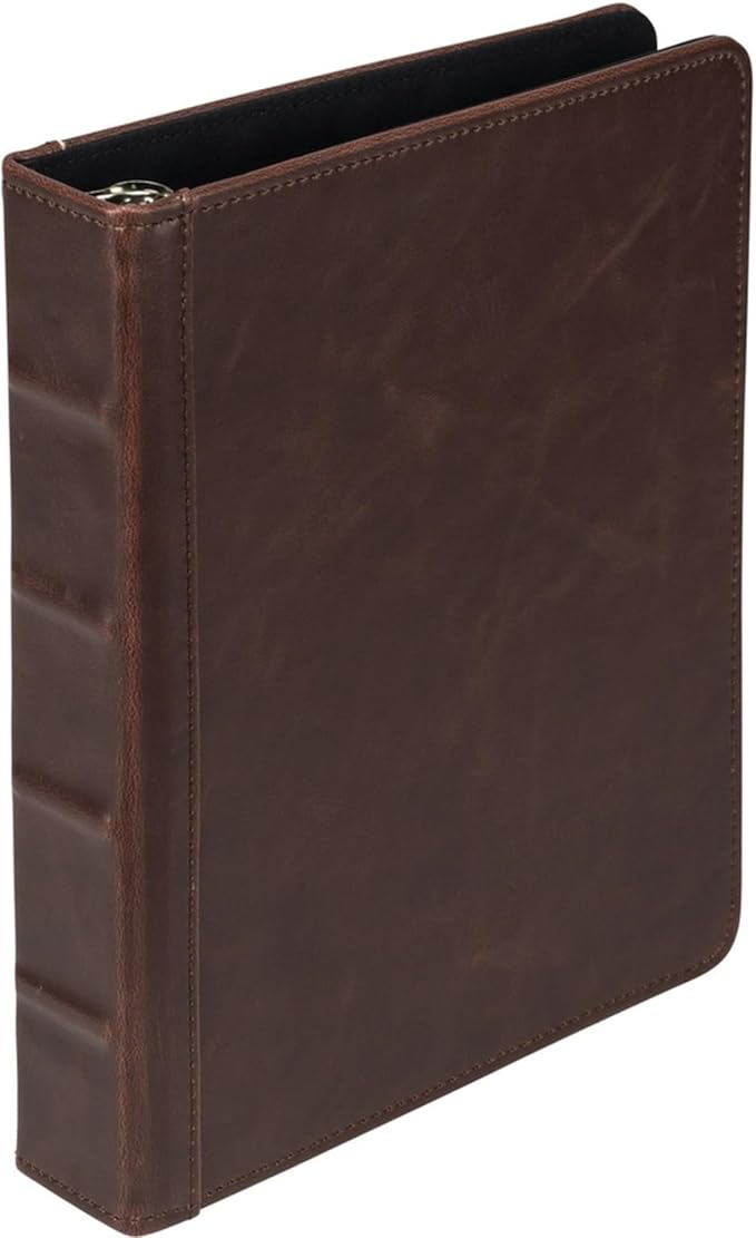 Samsill Vintage Leather Mini 3 Ring Binder 1 Inch Round Ring (Holds 200 Sheets), 5.5 x 8.5 Inch Documents, Professional Organizer, Planner, Notebook, Brown