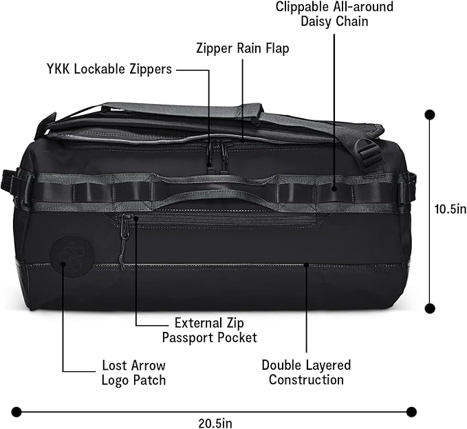 Baboon to the Moon Go-Bag Medium 40L – Detachable Straps, Small Duffle Bag for Travel, Gym Bag for Women, Mens Travel Bag, Duffel Bags for Traveling, Travel Duffel Bags for Women (Black)
