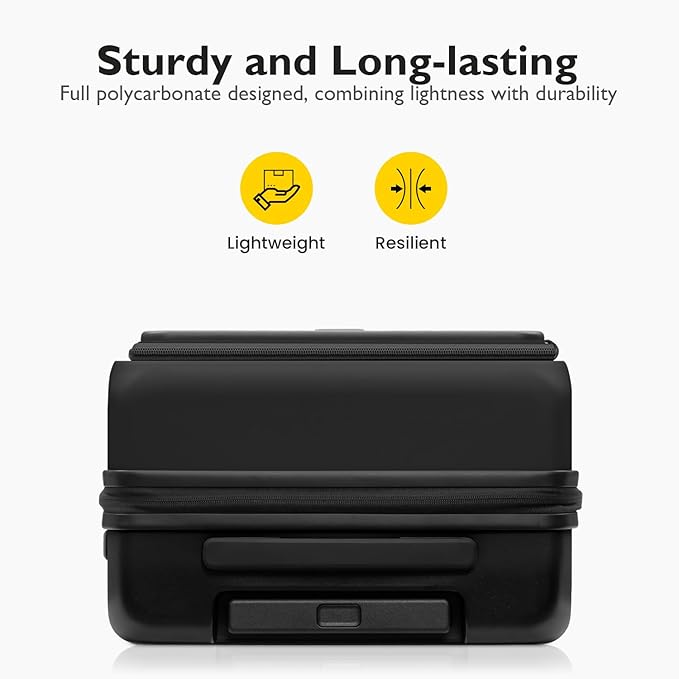 LEVEL8 Top Opening Carry on Luggage Expandable, Large Suitcases with Wheels Airline Approved, Hardside Luggage with Spinner Wheel for Men Women, 20 Inch, Black