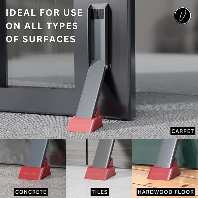 2 Pack Door Stop, No Drill Door Stoppers - - Kickdown Doorstop for Home, Glass Doors, & Outdoors, Easy to Install Doors with Self Adhesive Door Stopper, No Screw Flip Down Portable Door Stopper - Gray