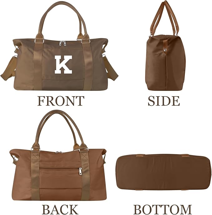 Birthday Graduation Gifts for Daughter,Initial Travel Duffel Bag Sports Gym Bag for Girls Teen Kids Birthday Gifts,Personalized Weekender Bag Carry On Tote Bags Cute Overnight Bag for Women(Brown, K)