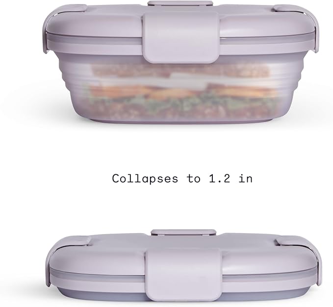 STOJO Collapsible Sandwich Box – 24oz, Reusable Food Storage Container, Silicone Bowl for Hot/Cold Food – Meal Prep, Lunch, Camping, Hiking – Dishwasher Safe (Set of 1, Lilac Purple)