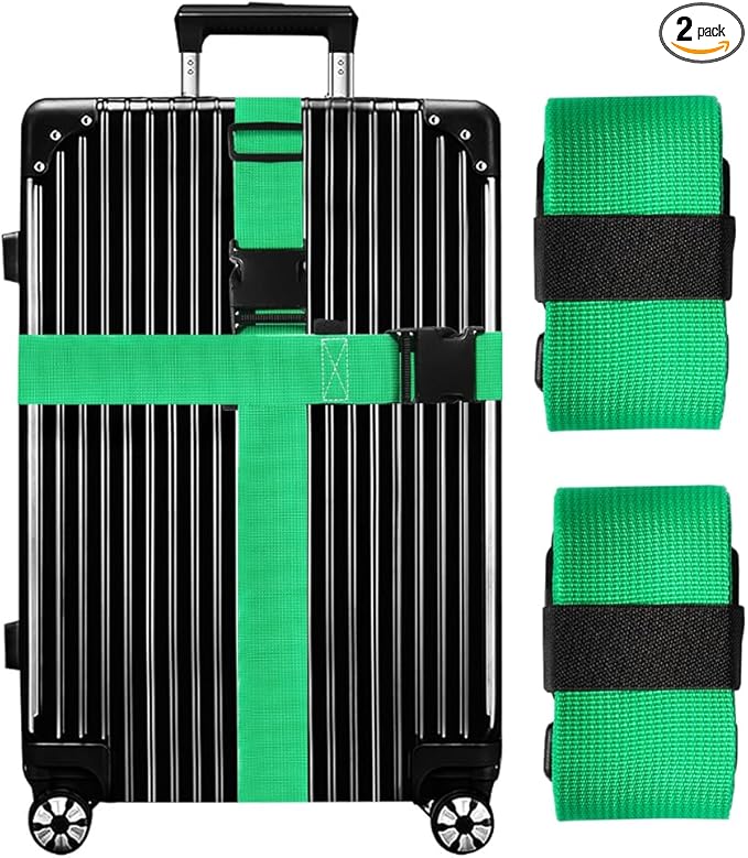 Luggage Straps for Suitcases TSA Approved-2 Pack Bright Personalized Luggage Belt Strap for Suitcase/Carry On Bag Luggage Accessories for Travel (Neon Green)