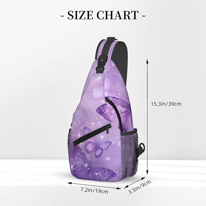 SUPLUCHOM Sling Bag Butterfly Purple Pastel Hiking Daypack Crossbody Shoulder Backpack Travel Chest Pack for Men Women