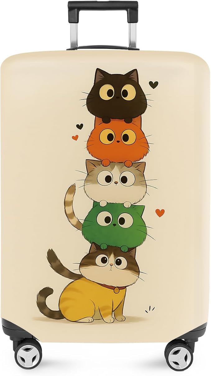 ANNA QUEEN Stacked Cute Cats Luggage Cover, Fun Cat Pile Design, Stretchable, Washable Travel Protector for 20-22 Inch Suitcases