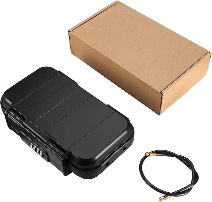 LOFICOPER Portable Safe Lock Box, 4 Digit Security Case, Beach Safe Box with Removable Chain, Waterproof Design, for Sports, Beach, Travel, Black