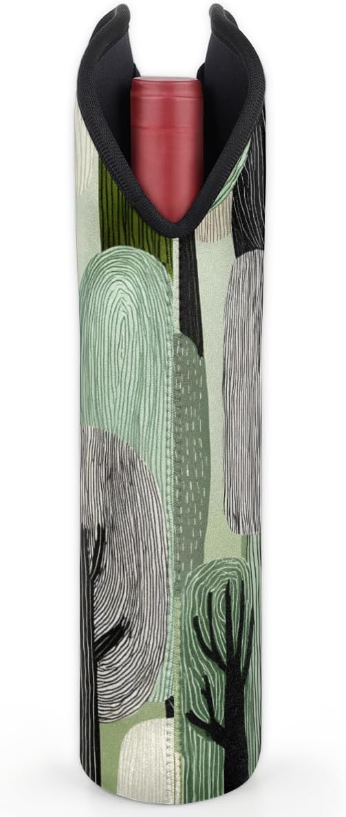 Neoprene Wine Tote, Bottle Carrier Gag Insulating Neoprene Thicker, Insulated Wine Bag for Travel Holds Two Bottles, Bottle Carrier Bags Protect the Bottles, Line Tree