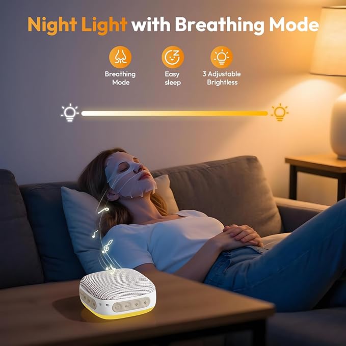 Portable Sound Machine for Travel, White Noise Sound Machine for Sleeping with Night Light, Mini Noise Machine with 20 Quality Non-looping Sounds, Headphone Jack, Memory, Timer for Adults,Hotel