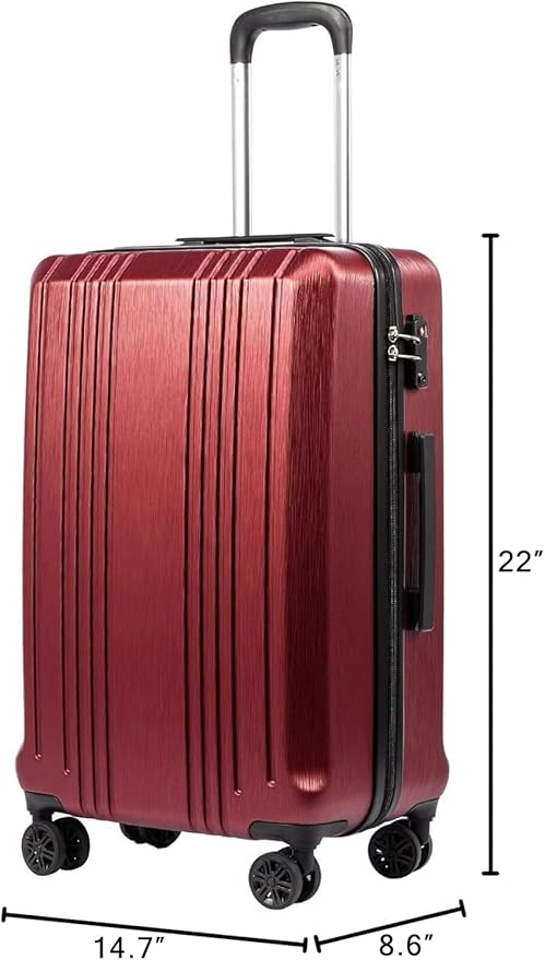 Coolife Luggage Suitcase PC+ABS with TSA Lock Spinner Carry on Hardshell Lightweight 20in 24in 28in (wine red, S(20in_carry on))