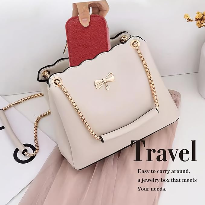 Small Jewelry Travel Case For Womens Small Rectangle PU Leather Jewelry Box With Zipper 2.56" H Portable Travel Jewelry Case For Earring Rings Necklaces Bracelets Red Jewelry Gifts Box