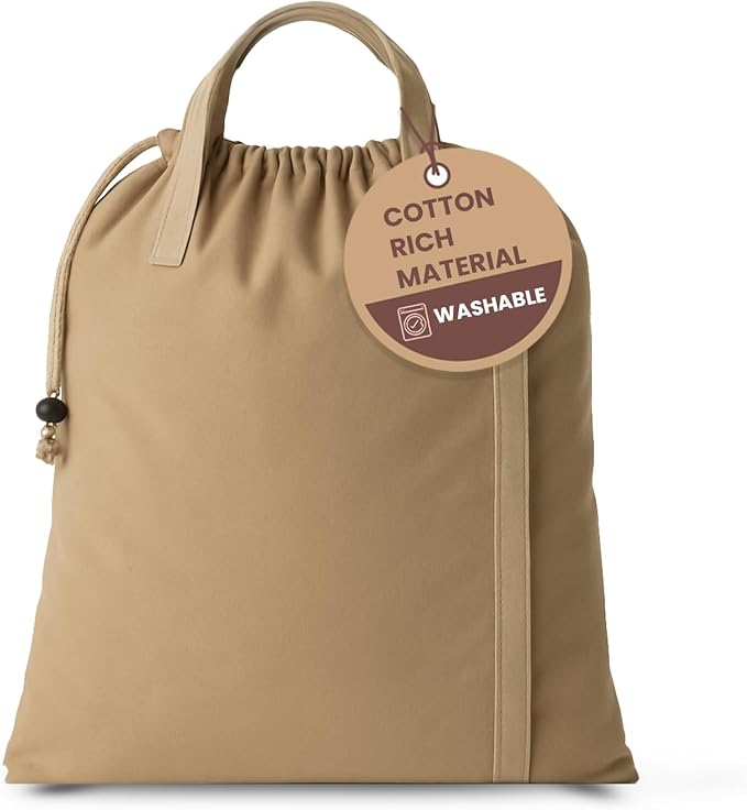 LFH Home Cotton Canvas Large Laundry Bag with Handle, Heavy Duty Drawstring Closure Washable Laundry Bags, School Travel, Home, Hotel, College Dorm, Organizer Sack, Toys Clothes 28x36-Beige