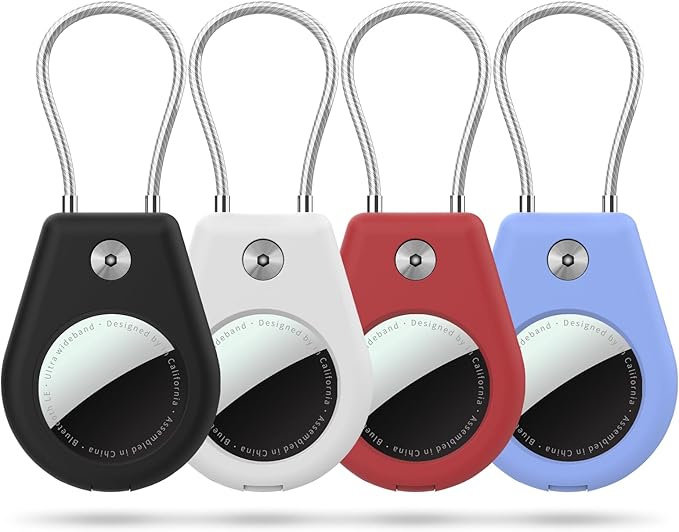 4 Pack Protect Case Compatible with Apple AirTag, Secure GPS Tracker Holder with Wire Cable Shockproof & Anti-Theif Suitable for Keychain, Keys, Luggage, Bags and Kids