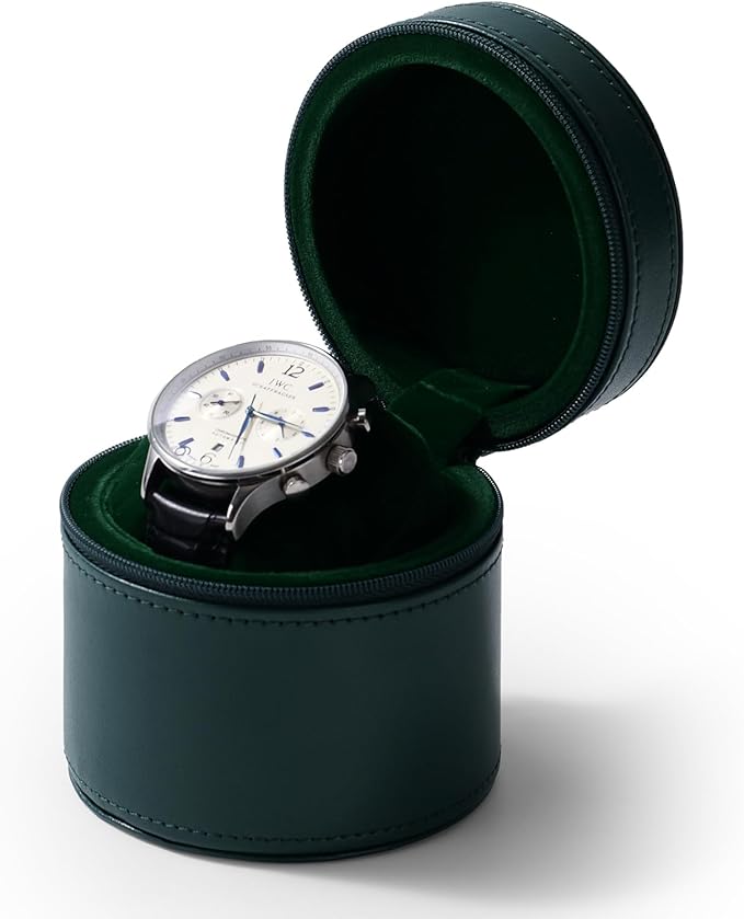 Oirlv Luxury Leather Watch Travel Case Single Watch Case with Removable Pillow(Green)