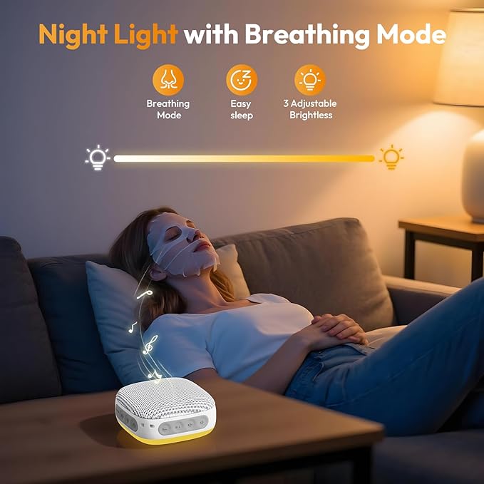 Portable Sound Machine for Travel, White Noise Sound Machine for Sleeping with Night Light, Mini Noise Machine with 20 Quality Non-looping Sounds, Headphone Jack, Memory, Timer for Adults,Hotel