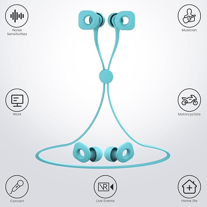 2 Pairs of Earplugs for Sleeping,Reusable Hearing Protection Earplugs with 8 Pairs Ear Tips & One Connector Cord,Soft Earplugs for Noise Reduction,Concert,Musician & Work - 25dB-30dB, Sky Bue