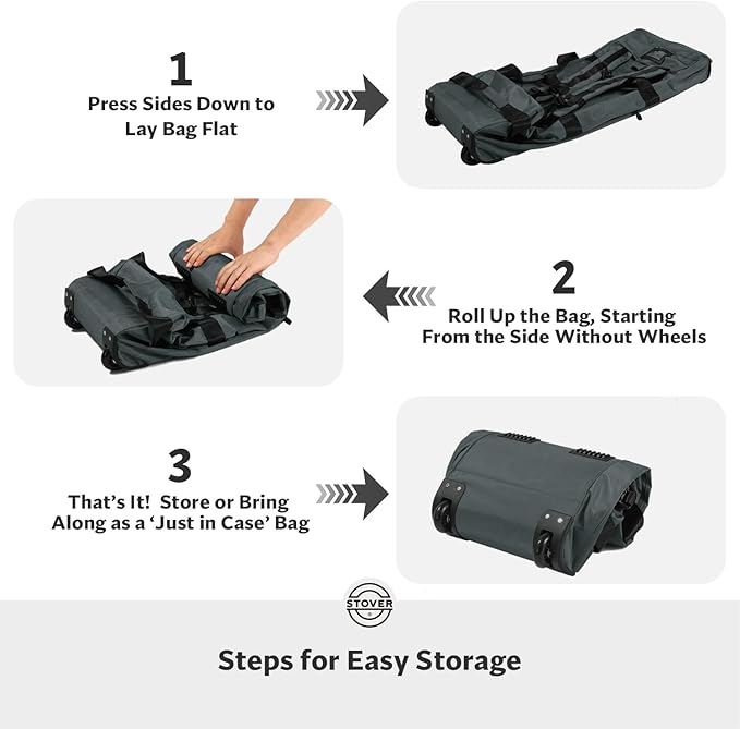 STOVER 80L Rolling Duffel Bag with Wheels, Extra Large 31 Inch Durable Travel Duffle Bag- Rugged, Collapsible, Rollable Design w/Shoulder Straps- Use as Luggage or Backpack for Men/Women (Grey)