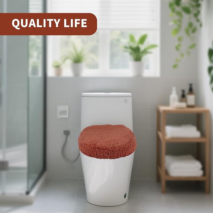 Microfiber Elongated Toilet Seat Cover 19.5"x 15" Machine Washable Solid Toilet Lid Cover Adjustable Rubber Backing Fits Most 18-19.5" L x 14-16" W Elongated Toilet Seat