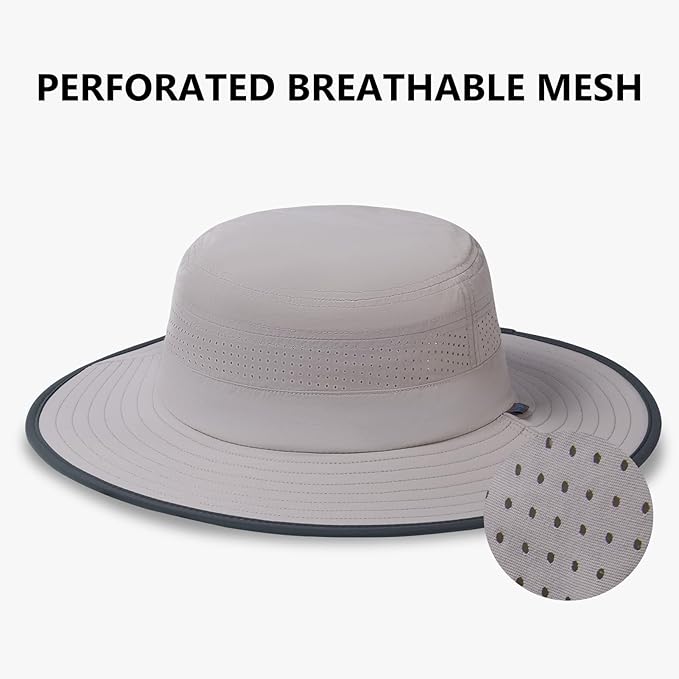 UPF 50+ Foldable Brim Water-Resistant Sun Bucket Hat with Laser Perforated Mesh Adjustable for Men Women Outdoor