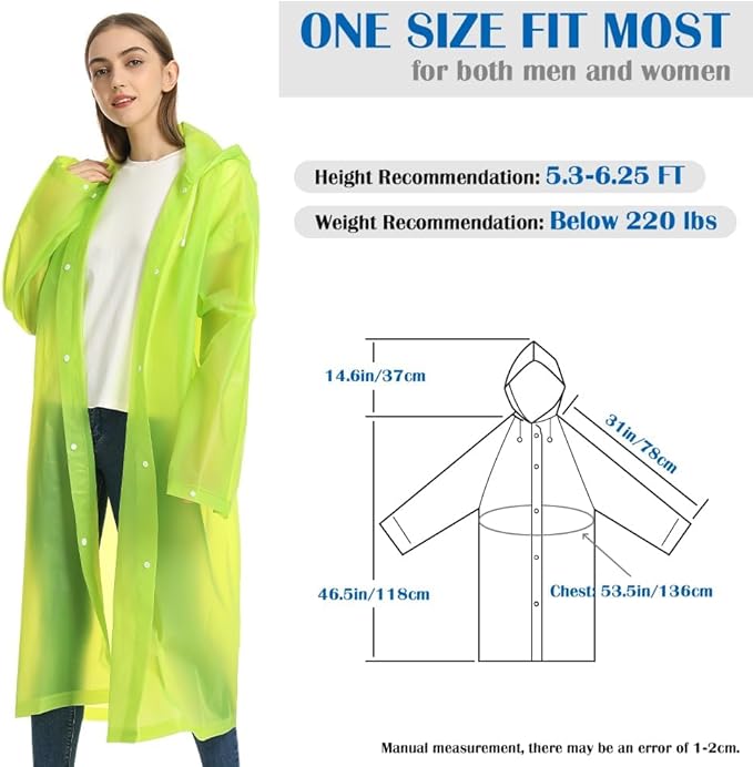 Opret 2 Pack Raincoats for Adults Reusable, EVA Rain Ponchos Lightweight Rain Coat Waterproof Rain Gear for Men and Women