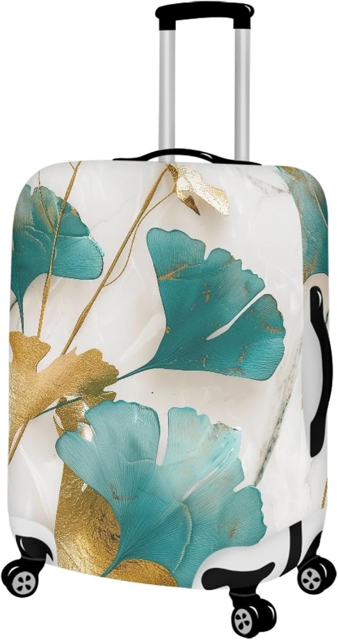 Gold Ginkgo Biloba Leaf Travel Luggage Cover Elastic Baggage Protector for Women Girls,Fits 30-32 Inch Washable Suitcase Covers