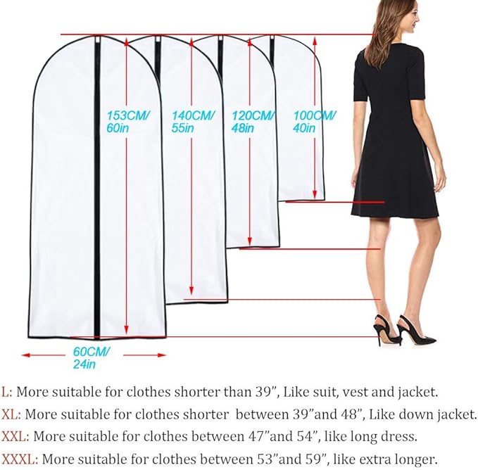 Garment Bags for Hanging Clothes 24'' x 48'' (Set of 6) Suit Covers for Closet Garment Bag Suit Cover for Suits Jacket Dresses Clothes Storage [Upgraded Version]