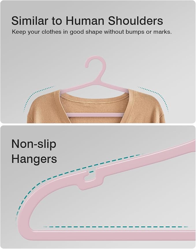 30 Pack Clothes Hangers, Non Slip Plastic Coat Hangers, Space Saving, Heavy Duty, Hanging Dry Wet Clothes, 16.4" x 8.3", Light Pink, UAPY0530P